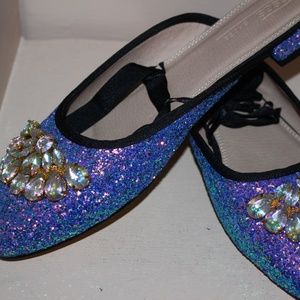 ASOS Glitter Bejeweled Lace Up Flats- Size 11